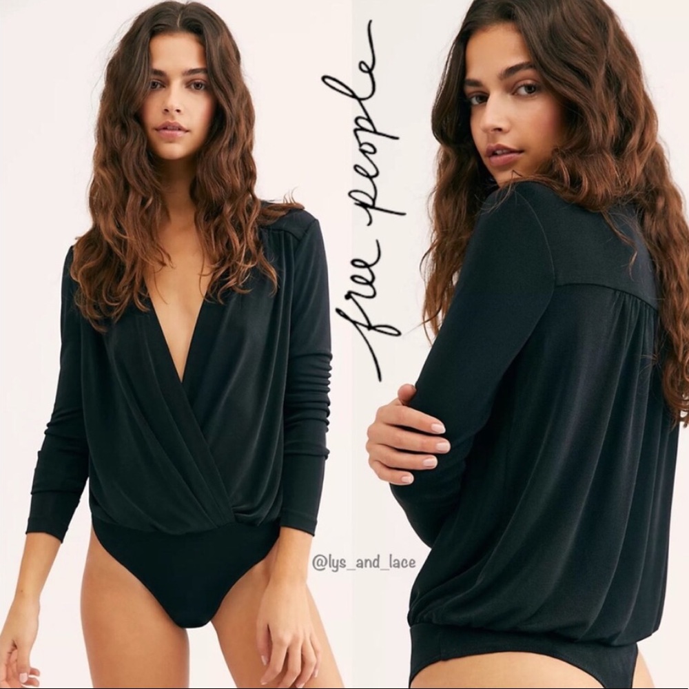 FREE PEOPLE Turnt Plunge Neck Black Long